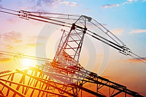 High-voltage tower sky background.