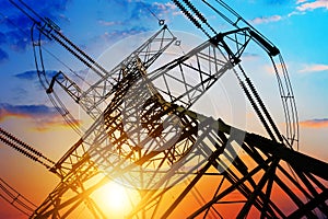 High-voltage tower sky background.