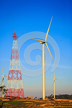 High voltage tower and wind turbines