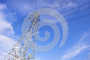 High voltage towers with blue sky