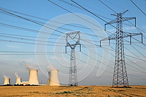 High voltage towers and nuclear power plant