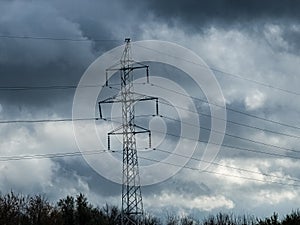 High voltage towers on skies background. Transmission line tower