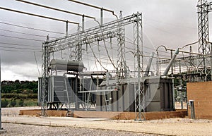 High Voltage Transformer with cloudy sky