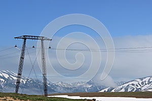 A high-voltage transmission lines along the Vilyuchinsky pass, Kamchatka Peninsula photo