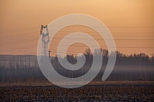 High voltage transmission lines and pylons