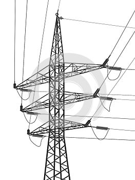 High voltage transmission systems. Electric pole. Power lines. Energy pylons. Black outlines image. A network of interconnected el