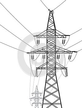 High voltage transmission systems. Electric pole. Power lines. A network of interconnected electrical. Vector design illustration