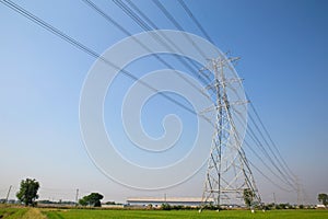 High-voltage transmission tower and electricity voltage wiring cable