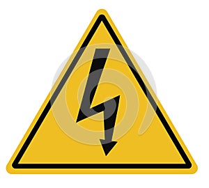 High voltage triangular warning sign on white background.