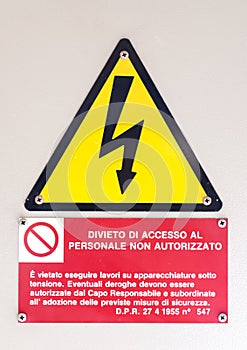 High voltage warning sign