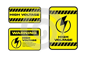 High Voltage Warning Signs Collection with Lightning Bolt Symbol