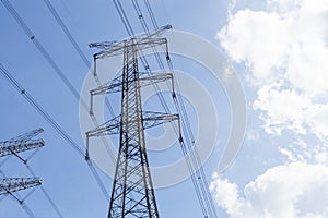 High voltage wire rack under blue sky, Energy concept