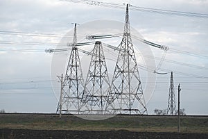 High-voltage wires against the backdrop of cold weather in Ukraine. Energy and electricity. The threat of de-energized cities.