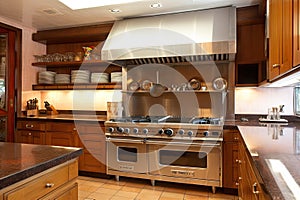 high-volume kitchen with range, oven, and fryer all in close proximity for efficient cooking