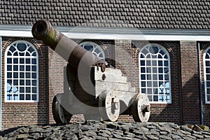 High-water cannon in front of the old church