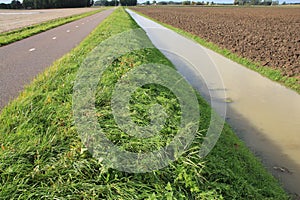 High water level at the countryside in the village Oudenhoorn in fall