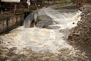 High water on river sluice