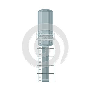 High Water Tower Long Cylinder Flat Vector Illustration