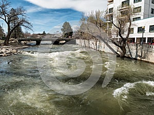 High water, Truckee River in Reno, Nevada