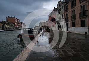 High water in Venice. Rain and bridges. Italy