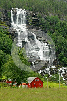 High waterfall in countryside