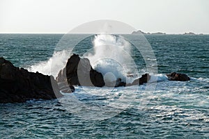 High waves at Pink Granite coast in Brittany