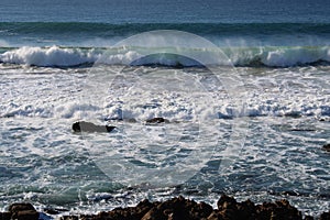 High waves and rocks in the ocean