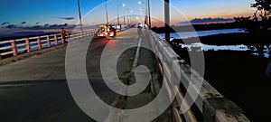 High way bridge and sunset photo