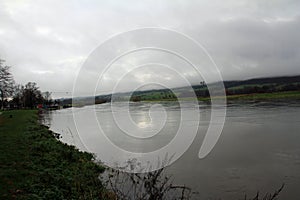 at high weser water at the ferry landing stage großenwieden