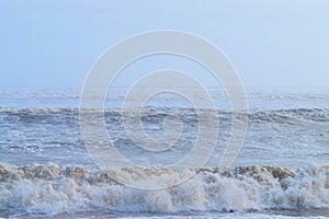 High Wind Surface Waves on Ocean with Clear Blue Sky - Natural Seascape Background