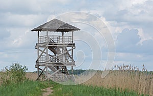 High wooden bird watching tower.