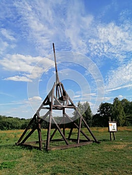 Wooden medieval catapult at a museum