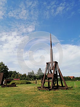 Wooden medieval catapult at a museum