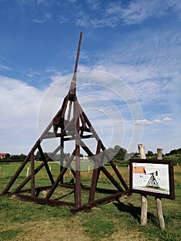 Wooden medieval catapult at a museum