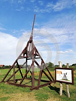 Wooden medieval catapult at a museum