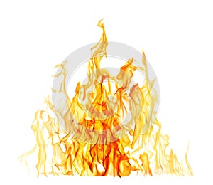 High yellow flame with dark center isolated on white