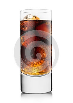 Highball glass with cola soda soft drink on white background