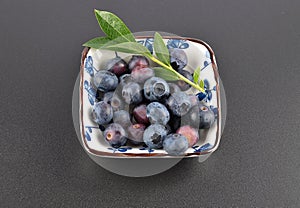 Highbush blueberry in bowl on black