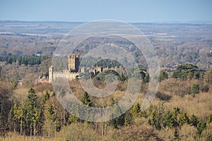 Highclere Castle, location used for the period drama television series Downton Abbey, below Beacon Hill, near Newbury