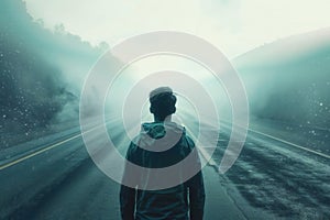 Highdefinition image of someone facing a large gap in a road photo