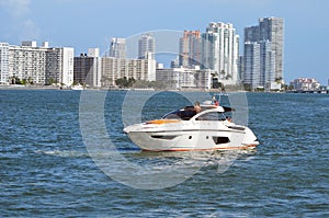 Highend Cabin Cruiser Idling off of Miami Beach