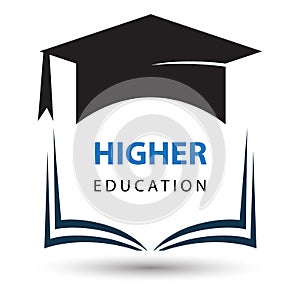 Higher education book store international school collage  academy graduate hat icon logo.