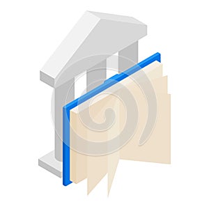 Higher education icon isometric vector. Colonnade and open book in hardcover