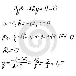 Solving a quadratic equation by task scheme.Finding roots.Algebra background. Education,getting classes,school program. Higher