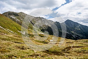 Higher part of Gaborova dolina valley with peaks around in Western Tatras mountains in Slovakia