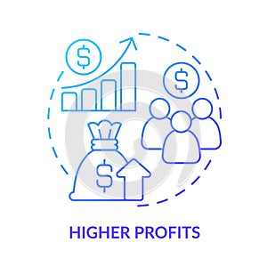 Higher profits blue gradient concept icon