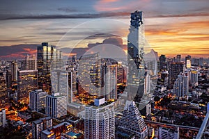 highest Building in bangkok city with sunset sky in silom district area