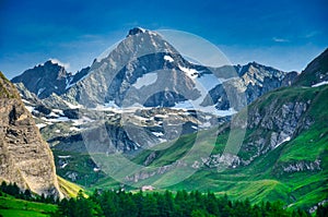 highest mountain in austria: grossglockner. beautiful view of the mountain from the glockner house, Hohen Tauern.