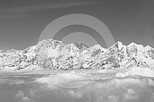 Highest mountain Mount Everest in Himalaya black and white picture