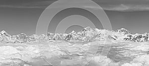 Highest mountain Mount Everest in Himalaya black and white picture